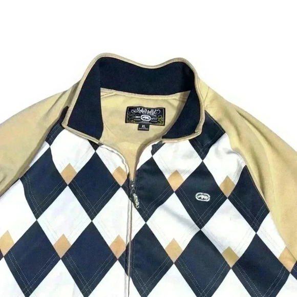 Y2K  Ecko Unltd Track Jackets Men’s XL Check Cut Sew Beige Skater Relaxed 2000s - Picture 2 of 11